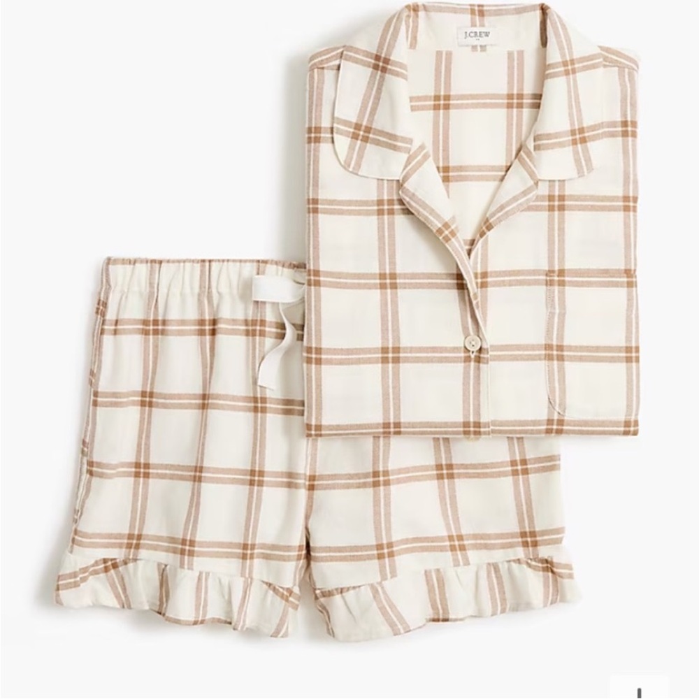 J. Crew Cream and Brown Checkered Pajama Set